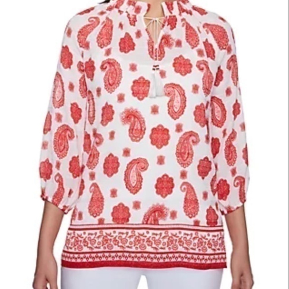Women’s Ruby Rd Women’s Cote D'Azur Tassel Paisley Border Woven Top Size PL